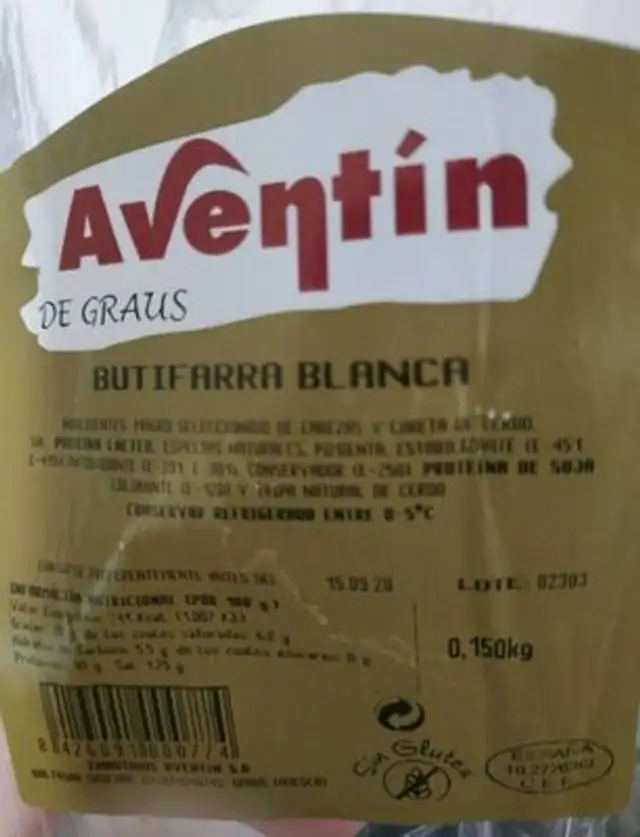 Butifarra blanca nutrition facts table