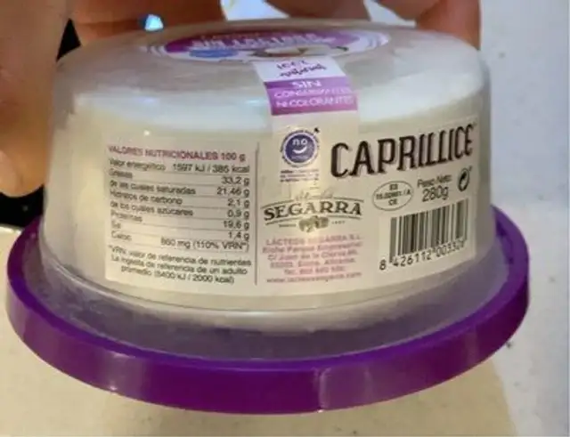 Caprillice sin lactosa nutrition facts table