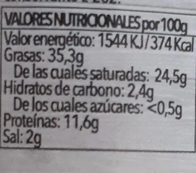 Crema de queso de cabra con trufa nutrition facts table