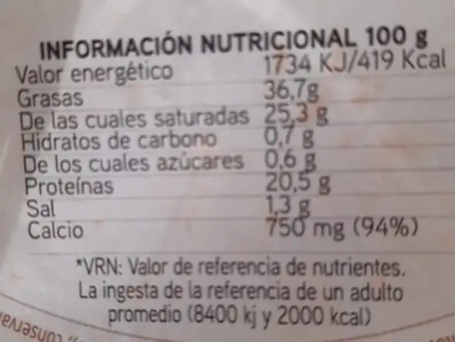 Cabrelx madurado nutrition facts table