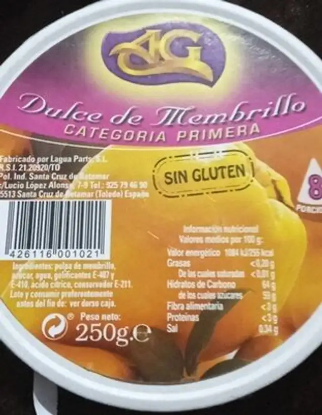 Dulce de membrillo nutrition facts table