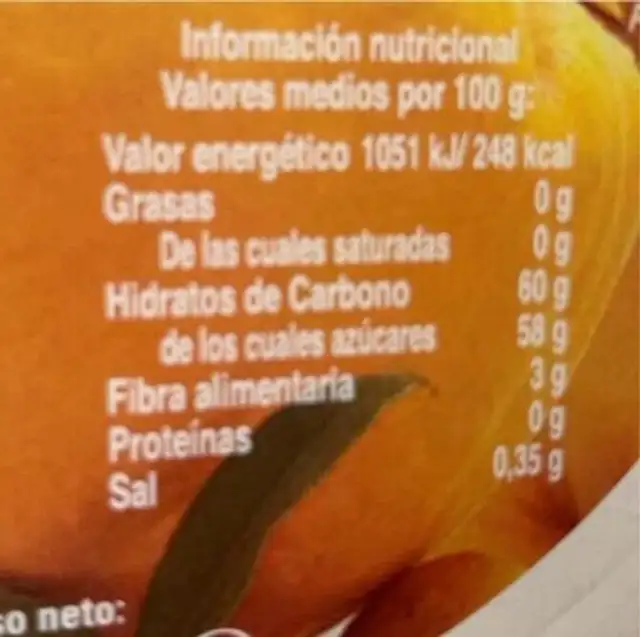 Ag dulce de membrilo nutrition facts table