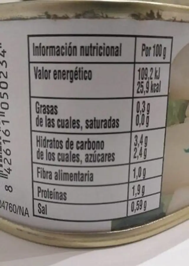 Espárragos blancos extra nutrition facts table