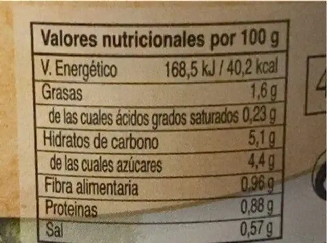 Tomate frito nutrition facts table