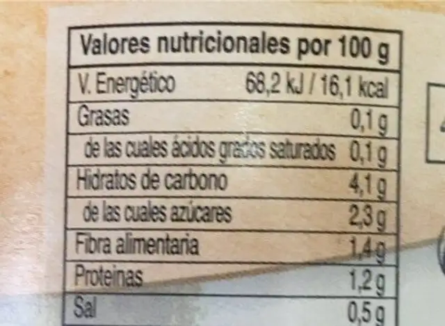 Tomate Triturado nutrition facts table