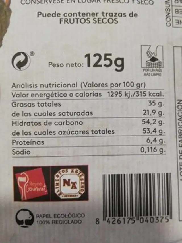 Chocolate con leche nutrition facts table