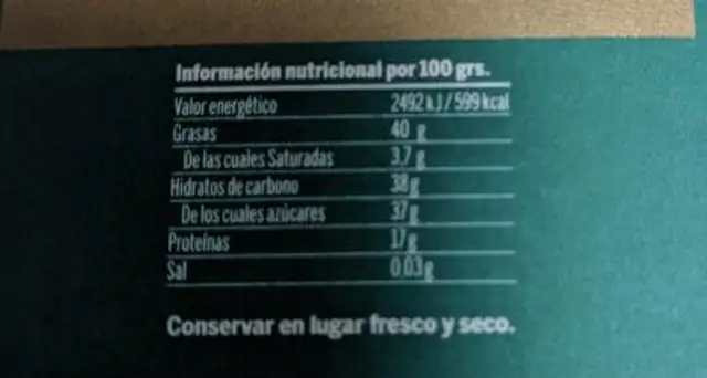Turrón blando nutrition facts table