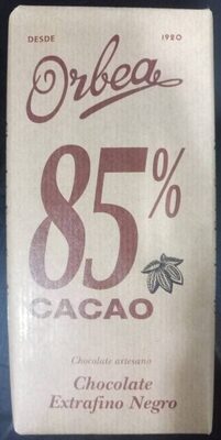 Chocolate Orbea 85% cacao front packaging