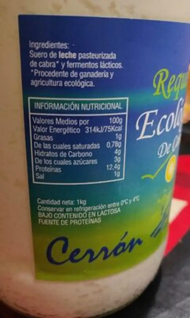 Requesón Ecológico de Cabra nutrition facts table