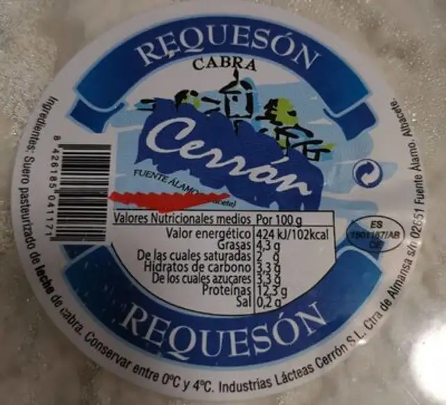 Requesón el cerrón nutrition facts table