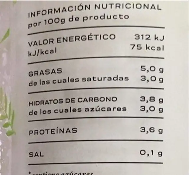Yogut de cabra cerron nutrition facts table