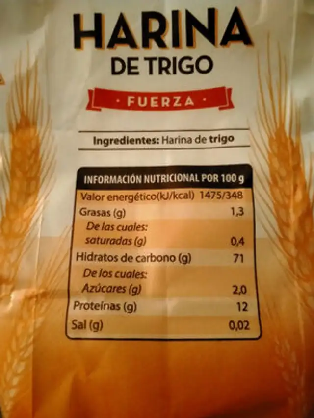 Harina de trigo ingredients label
