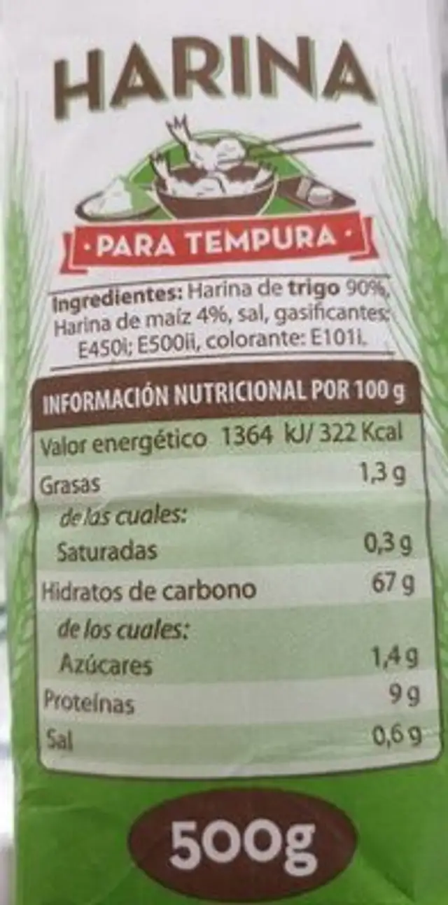 Harina para tempura nutrition facts table