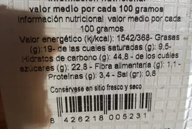Hojaldre surtido nutrition facts table