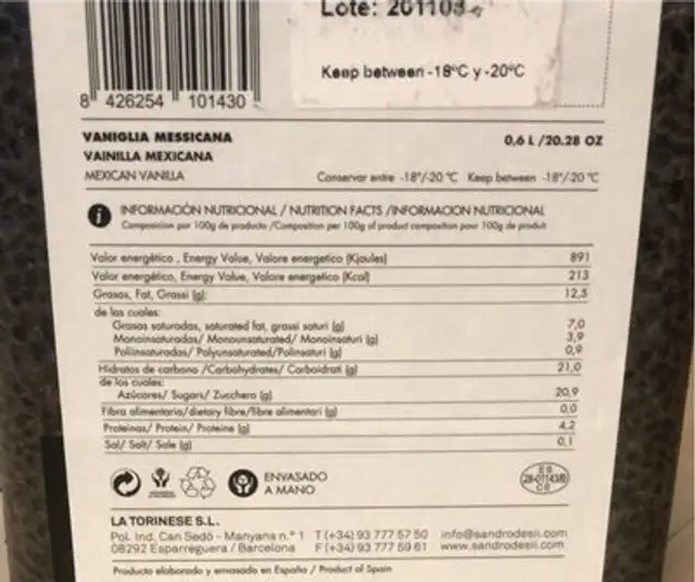 Vaniglia Messicana nutrition facts table