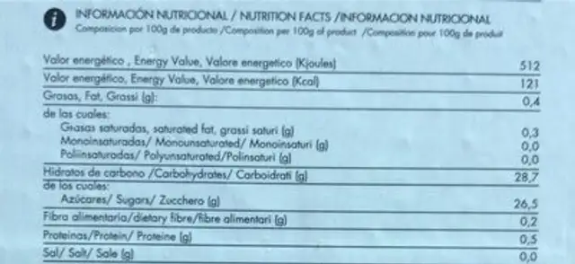 Frutto della passione nutrition facts table