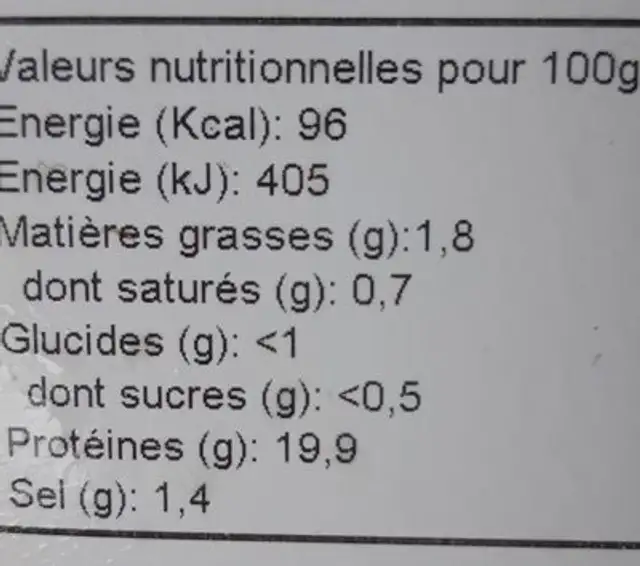 Jambon ingredients label