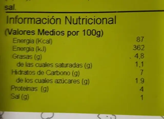 TAPPERS - Menestra de verduras con velouté de jamón nutrition facts table