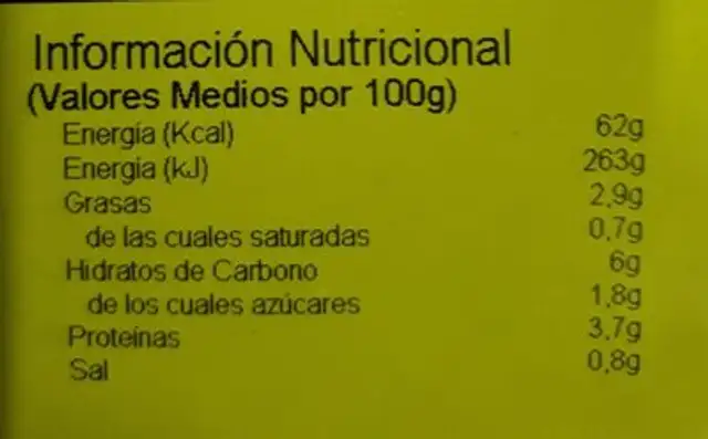 TAPPERS - Crema de puerros con virutas de jamón nutrition facts table