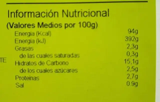TAPPERS - Cous Cous de verduras nutrition facts table