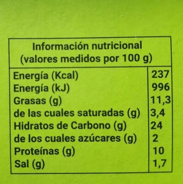 TAPPERS - Noodles con panceta nutrition facts table