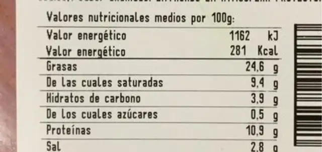 Mortadela ahumada nutrition facts table