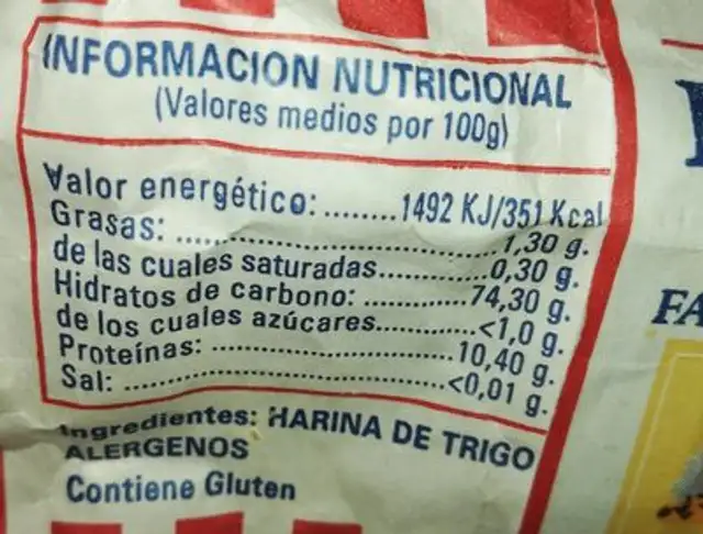 Harina de trigo nutrition facts table