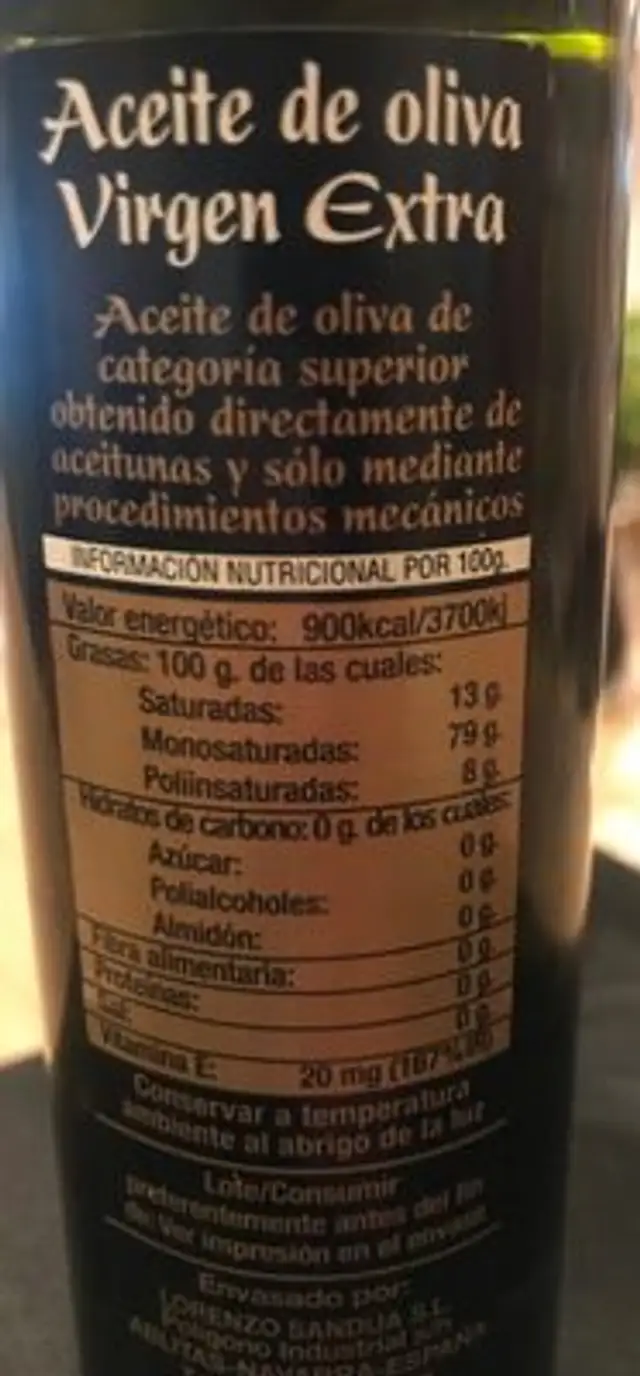 Aceite Virgen Ext. multivar. 250 Ml. sandua ingredients label