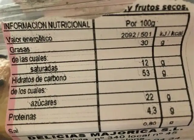 Micro Choco nutrition facts table