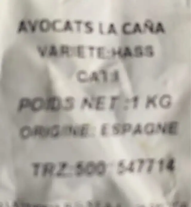 Avocat nutrition facts table
