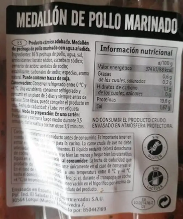 Pechuga pollo marinada nutrition facts table