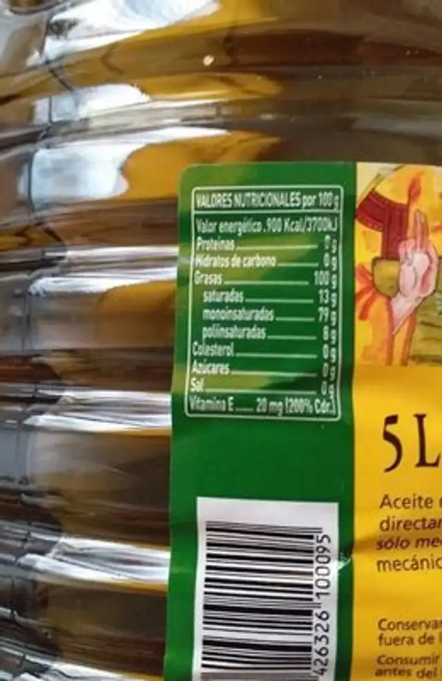 Aceite de oliva virgen nutrition facts table