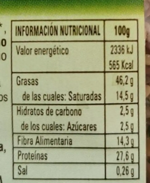Bio mix 6 semillas nutrition facts table