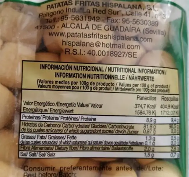 Panecillos con aceite de oliva nutrition facts table
