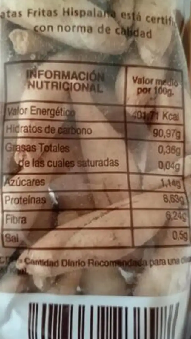 Picos integrales nutrition facts table