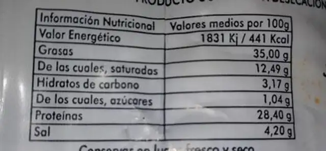 Salchichón bellota ibérico extra nutrition facts table
