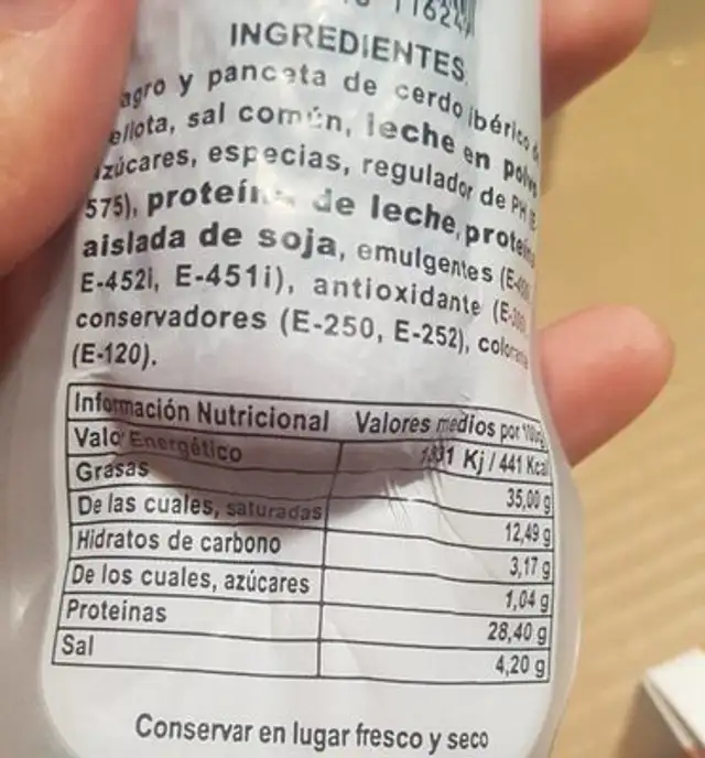 Salchichón de bellota ibérico extra nutrition facts table