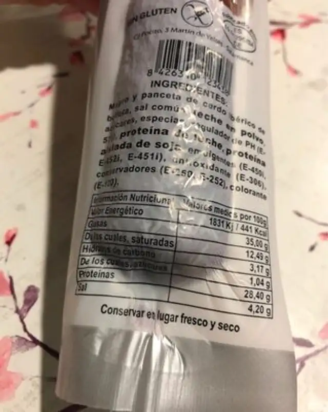 Salchichon Bellota nutrition facts table