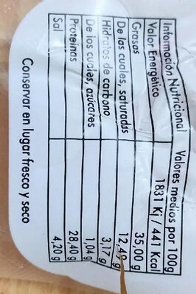 Salchichón bellota ibérico extra nutrition facts table