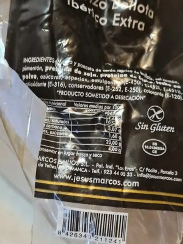 Chorizo iberico ingredients label