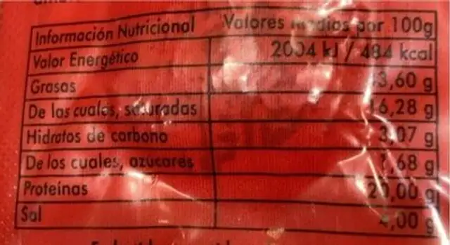 Chorizo bellota iberico extra nutrition facts table