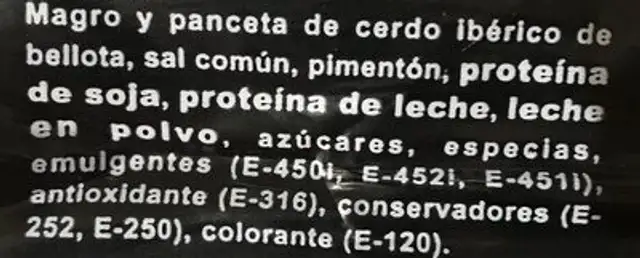 Chorizo de bellota iberico nutrition facts table