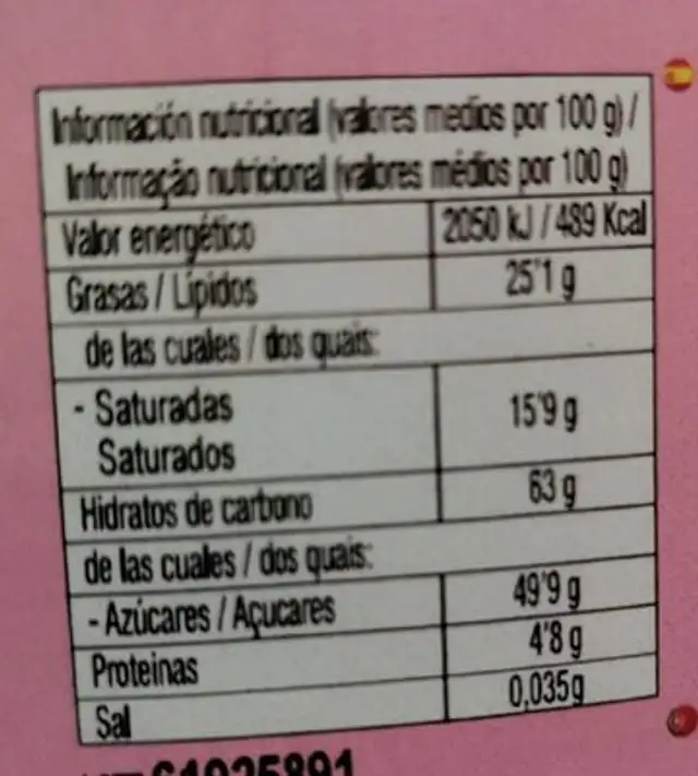 Xikicream nutrition facts table