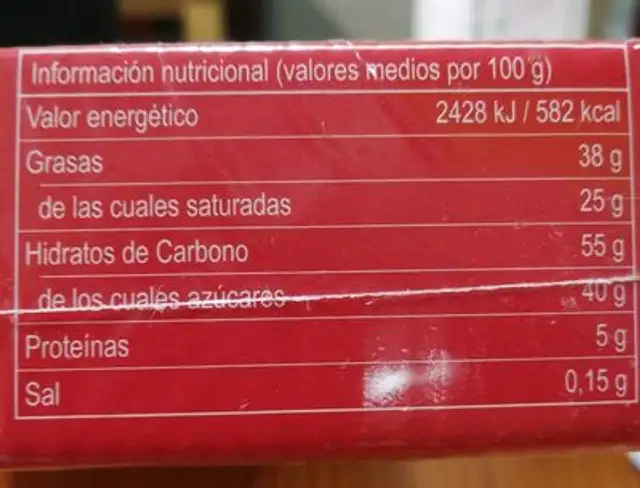 Bombón selecto Abiarjo nutrition facts table
