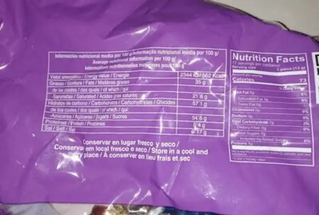 Surtido De Bombones nutrition facts table
