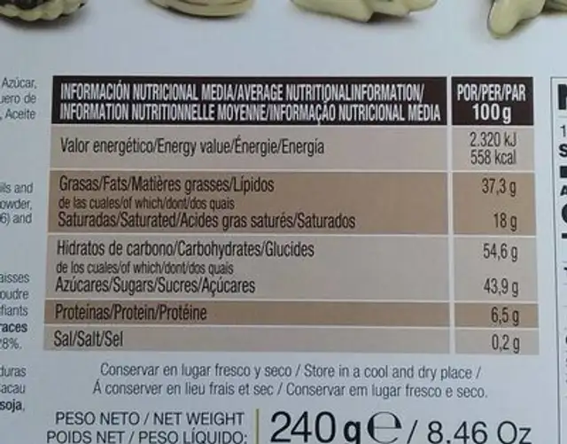 Fruits de mer au chocolat nutrition facts table