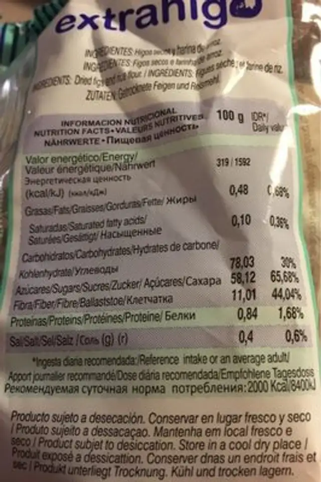 FIGUES SECHES ingredients label