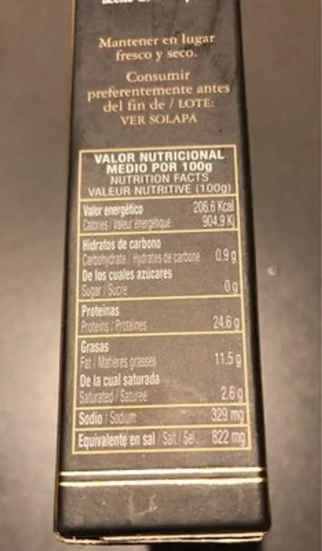 Sardina Pilchardus nutrition facts table