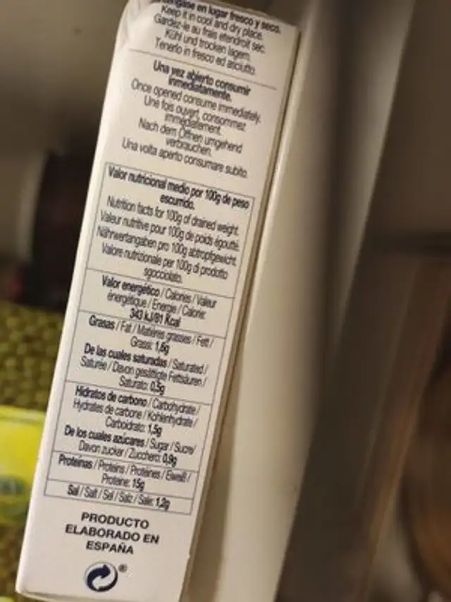 Berberechos nutrition facts table