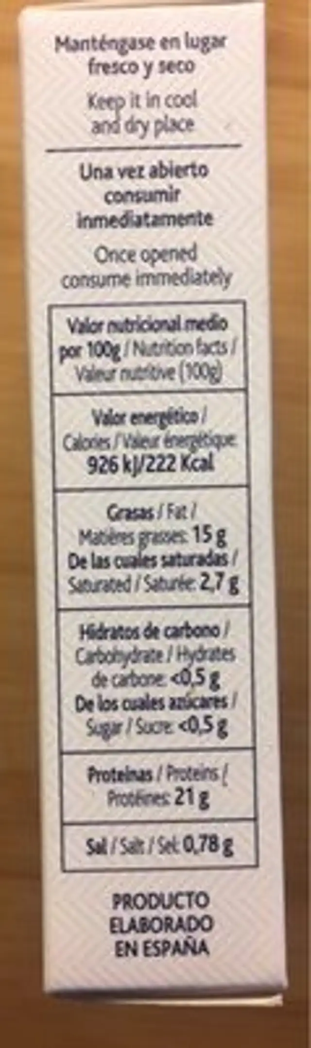 La brujula nutrition facts table
